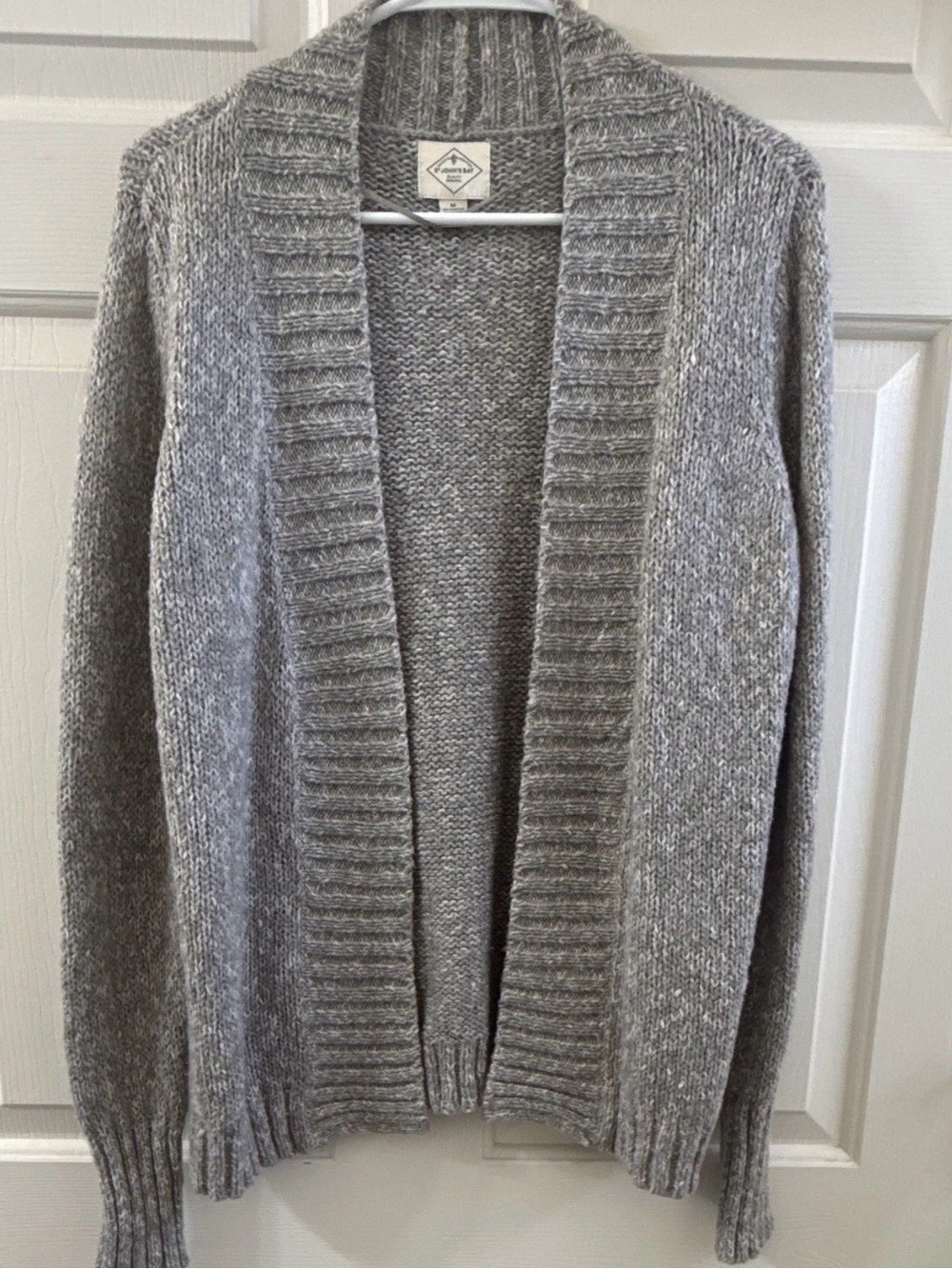 Open-Front Grey Ribbed Shawl Collar Cardigan Sweater